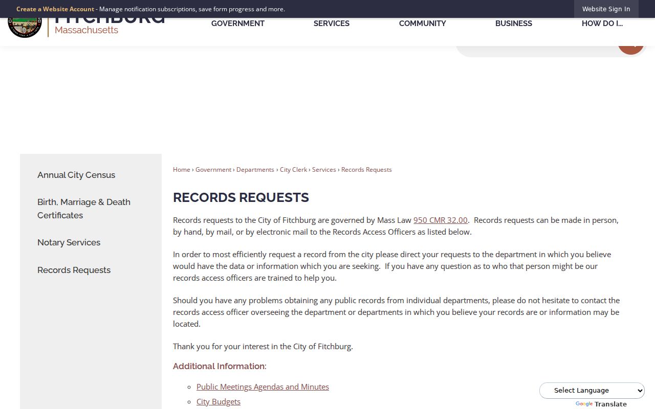 Fitchburg residents directory city records request guidance