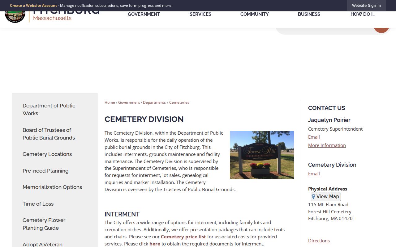 Fitchburg previous residents cemetery genealogy inquiry information