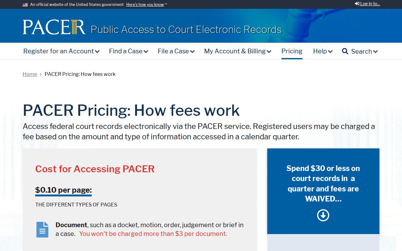 Fitchburg previous residents PACER federal records fee information
