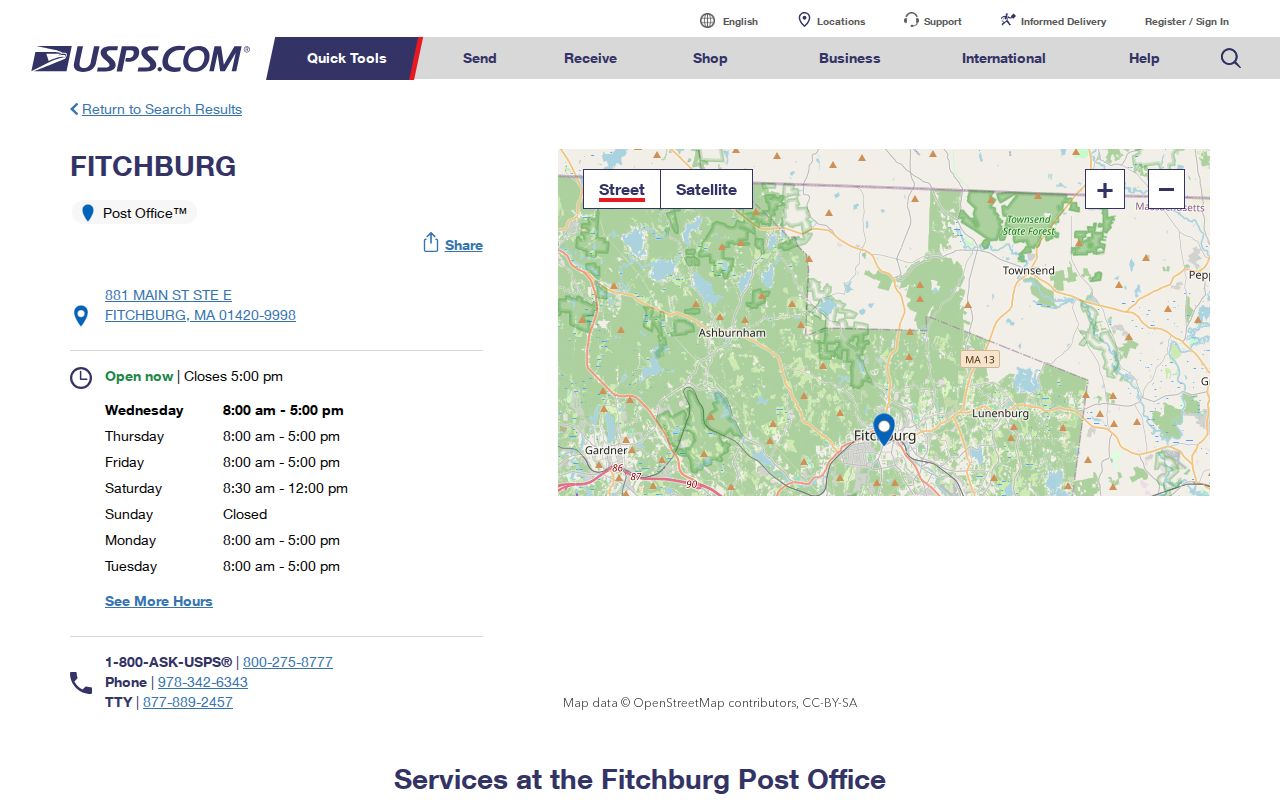 Fitchburg ZIP code USPS post office result for ZIP 01420
