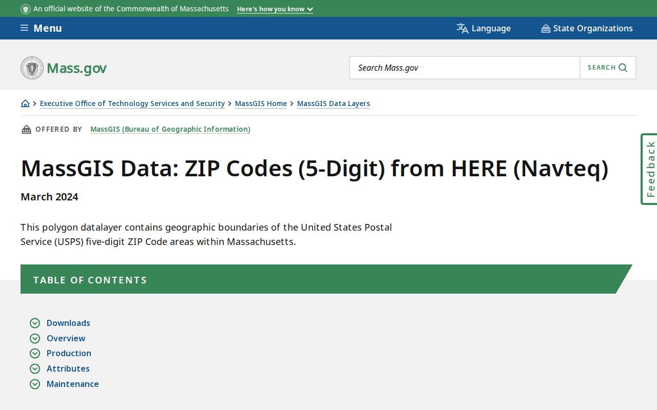 Fitchburg ZIP code MassGIS five-digit polygon data and boundary limits